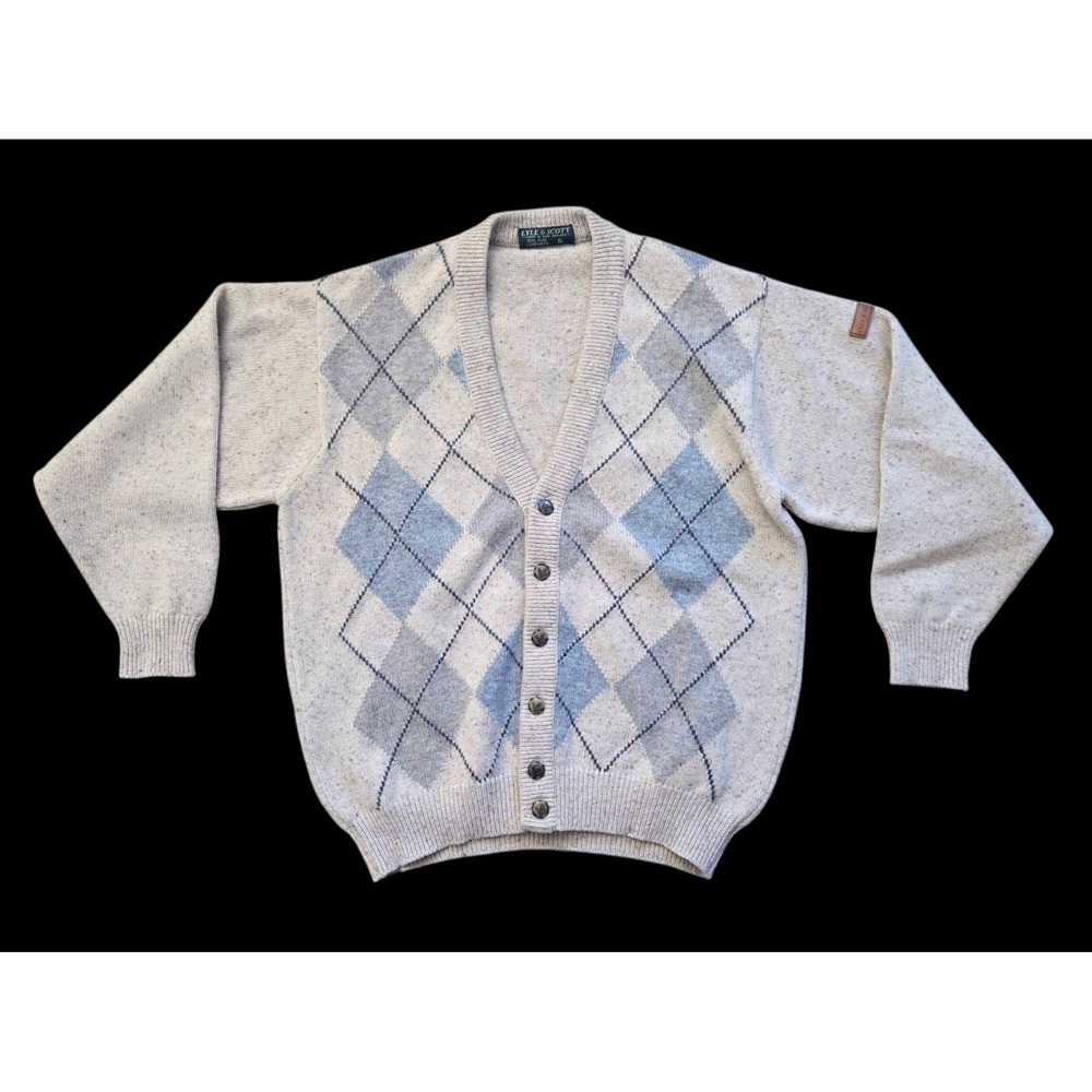Lyle & Scott Vintage Argyle Cardigan Sweater 100%  Lambswool EUC Men's Size‎ XL